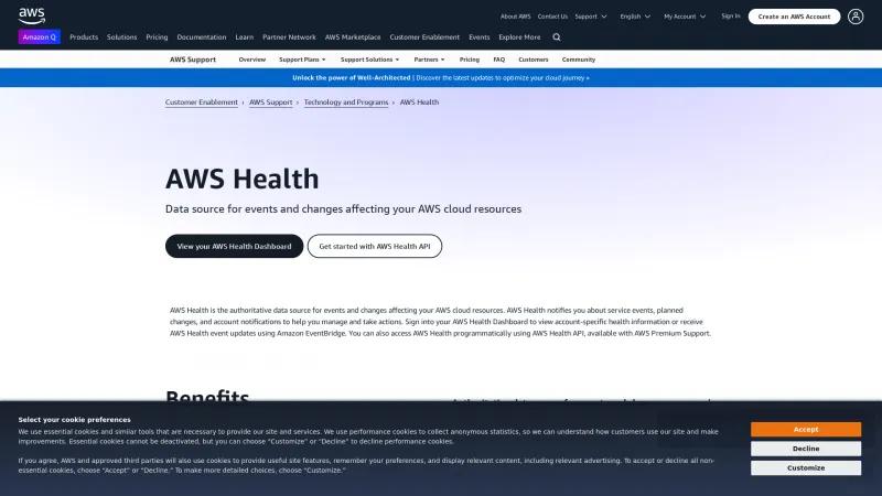 Homepage of AWS Personal Health Dashboard