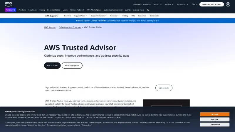 Homepage of AWS Trusted Advisor