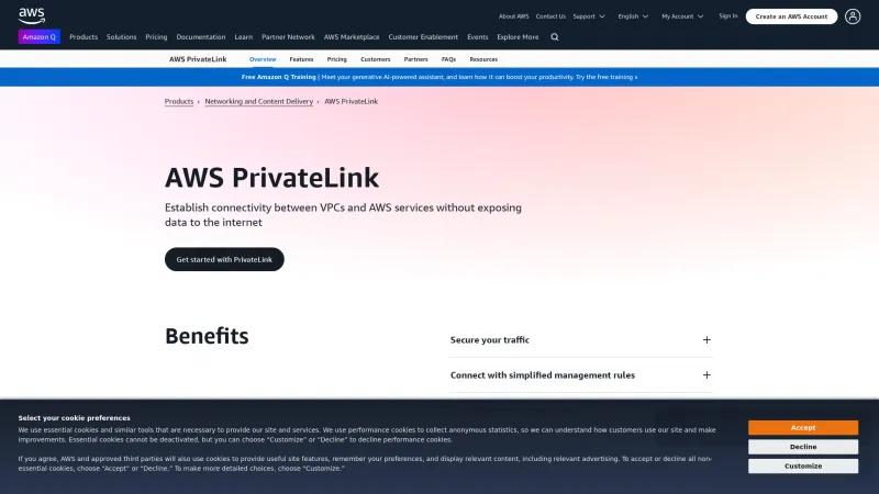 Homepage of AWS PrivateLink