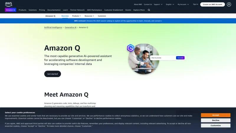 Homepage of Amazon Q