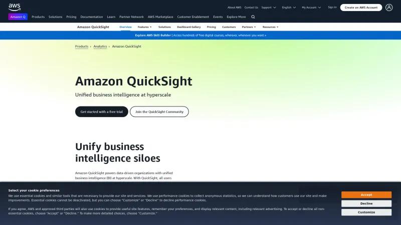 Homepage of Quicksight