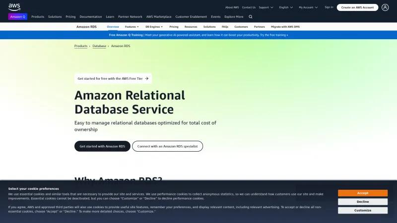 Homepage of Amazon RDS