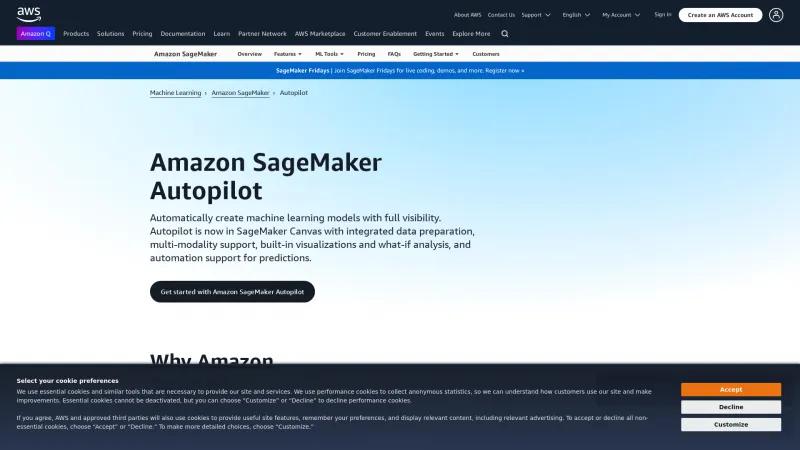 Homepage of Amazon SageMaker Autopilot