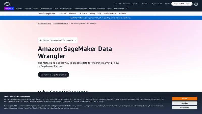 Homepage of Amazon SageMaker Data Wrangler