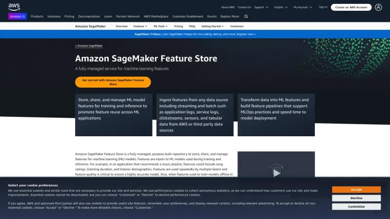 Homepage of Amazon SageMaker Feature Store