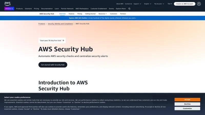 Homepage of AWS Security Hub