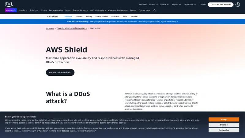 Homepage of AWS Shield