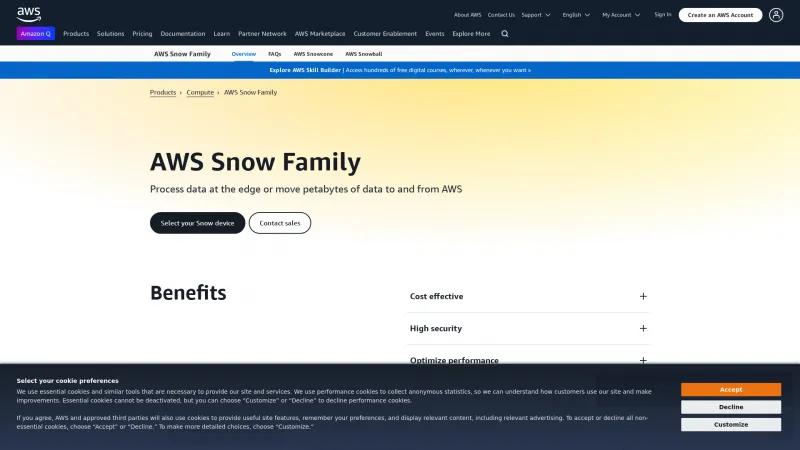 Homepage of AWS Snow Family