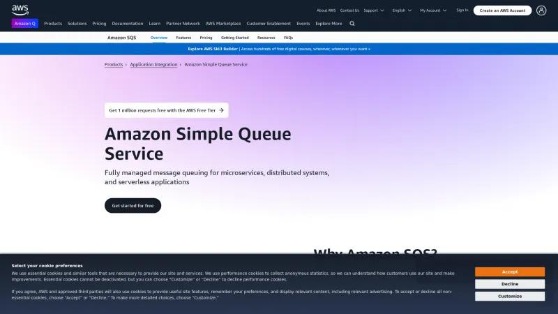 Homepage of Amazon Simple Queue Service (SQS)