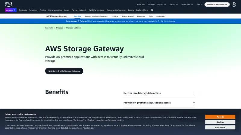 Homepage of AWS Storage Gateway