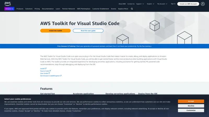 Homepage of AWS Toolkit for Visual Studio Code