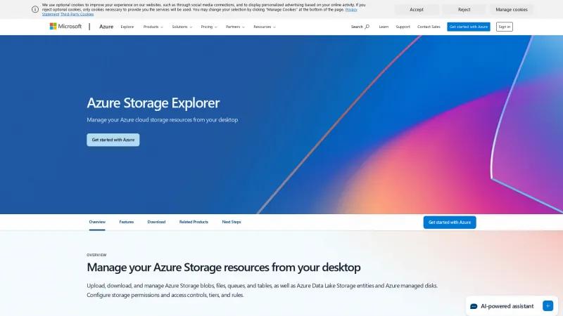 Homepage of Azure Storage Explorer