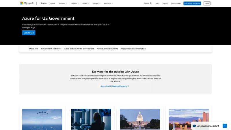 Homepage of Azure Government