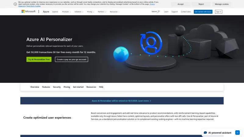 Homepage of Azure AI Personalizer