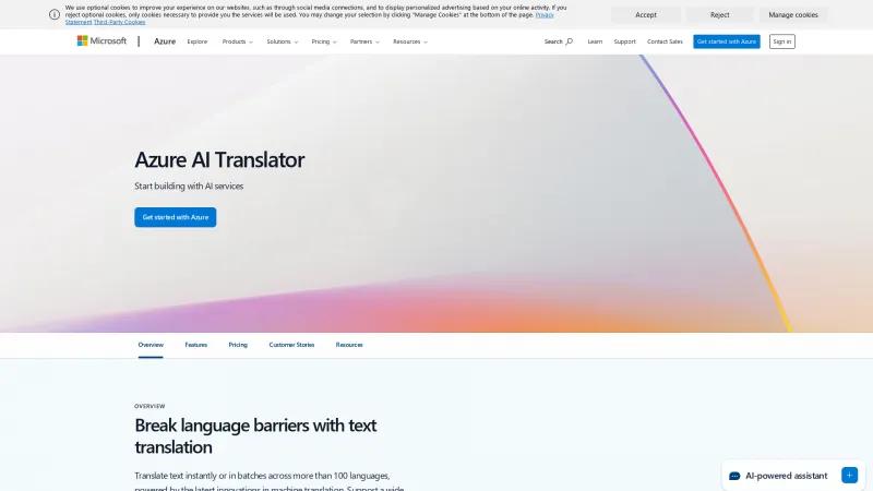 Homepage of Azure AI Translator