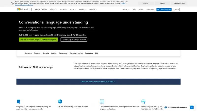 Homepage of Azure CLU