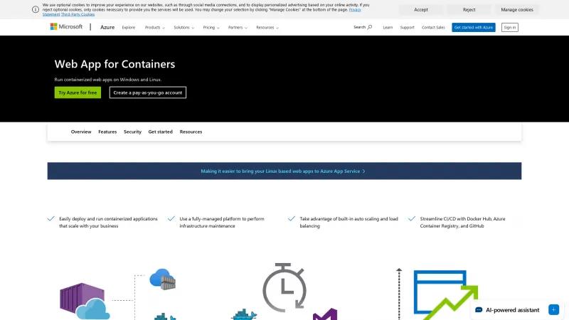 Homepage of Azure Web App for Containers