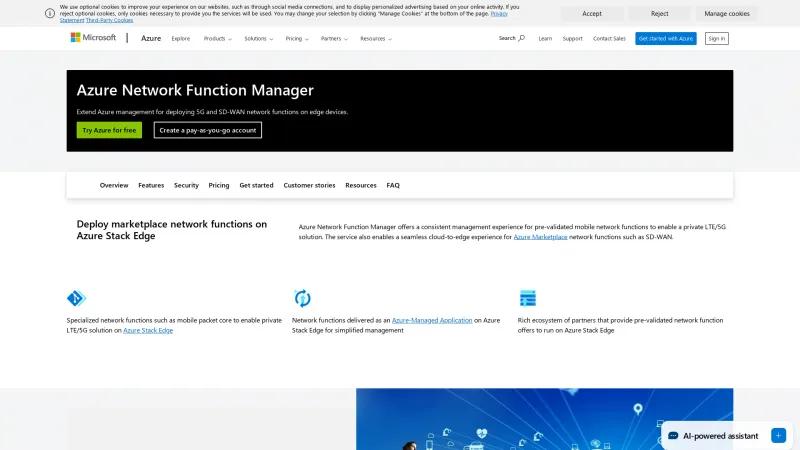 Homepage of Azure Network Function Manager