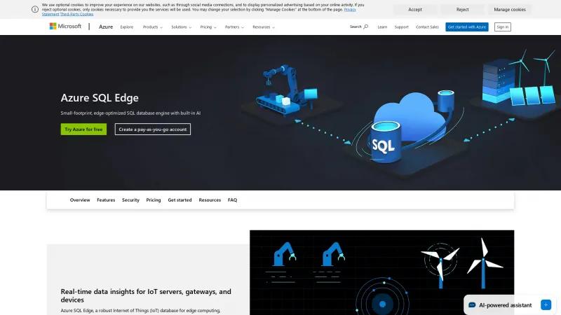 Homepage of Azure SQL Edge