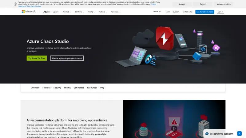 Homepage of Azure Chaos Studio