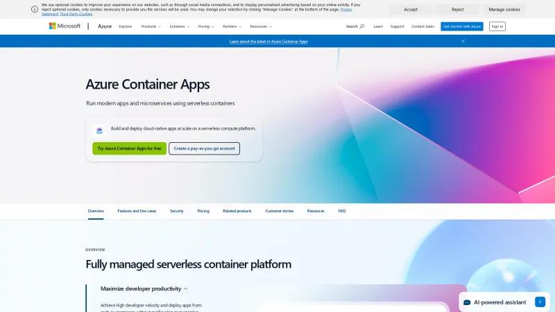 Homepage of Azure Container Apps