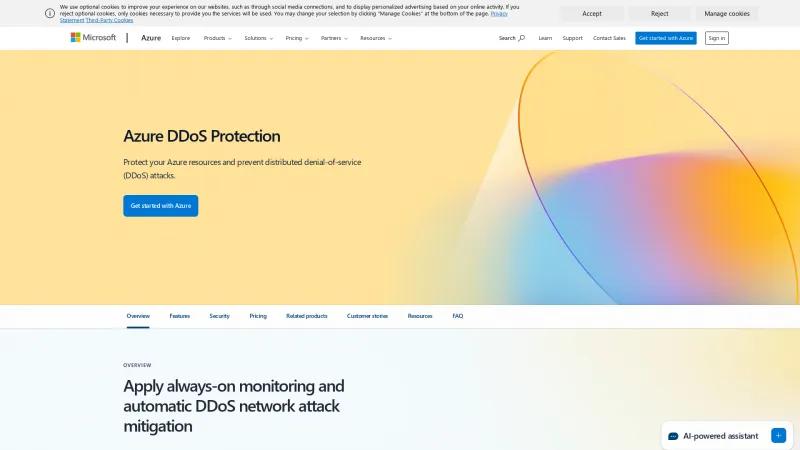 Homepage of Azure DDoS