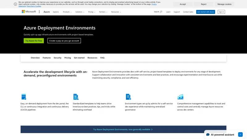 Homepage of Azure Deployment Environments