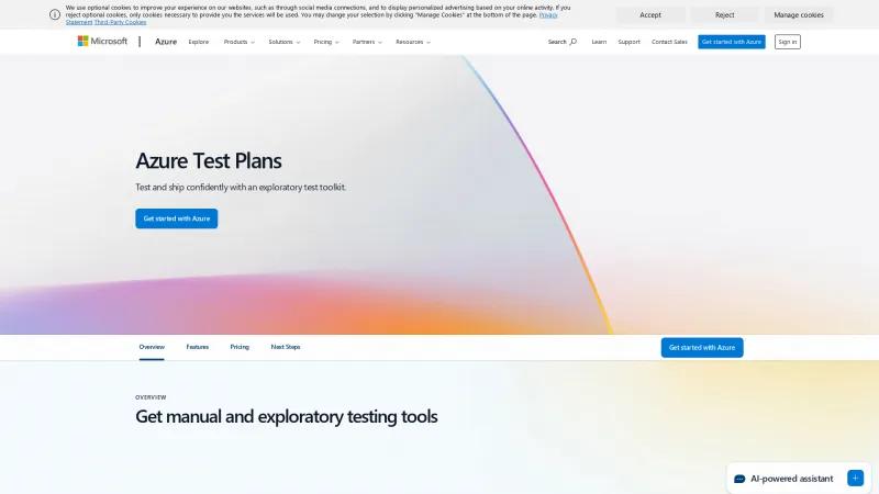 Homepage of Azure Test Plans