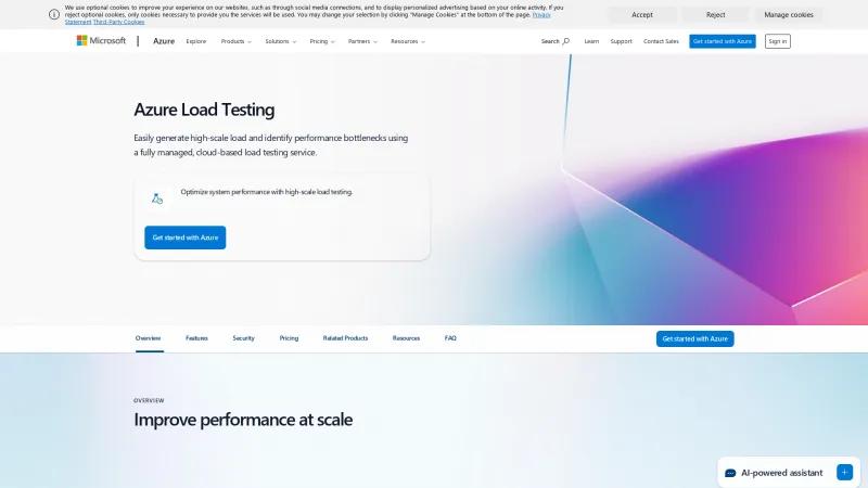 Homepage of Azure Load Testing