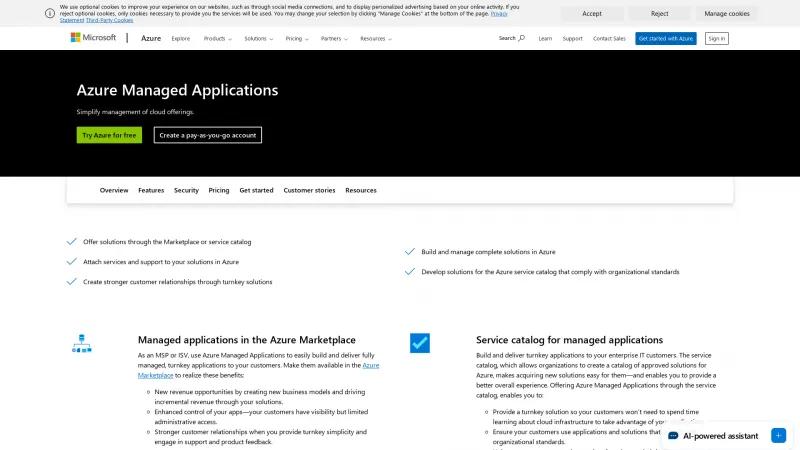 Homepage of Azure Managed Applications