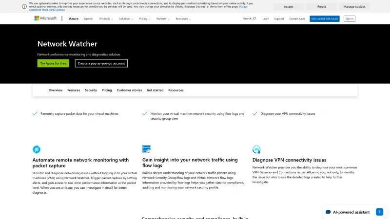 Homepage of Azure Network Watcher