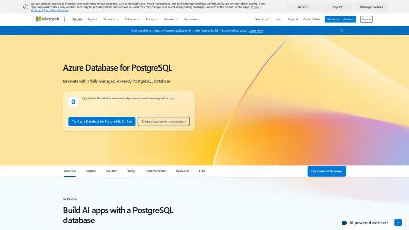 Homepage of Azure Database for PostgreSQL