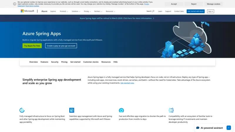 Homepage of Azure Spring Apps