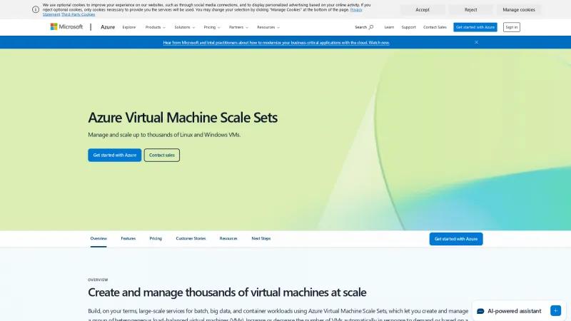 Homepage of Azure Virtual Machine Scale Sets