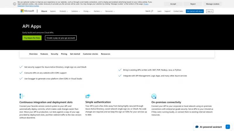 Homepage of Azure API Apps