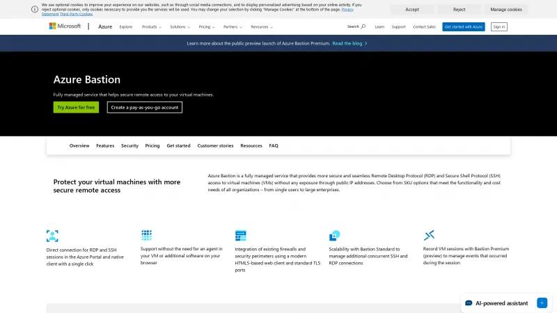 Homepage of Azure Bastion