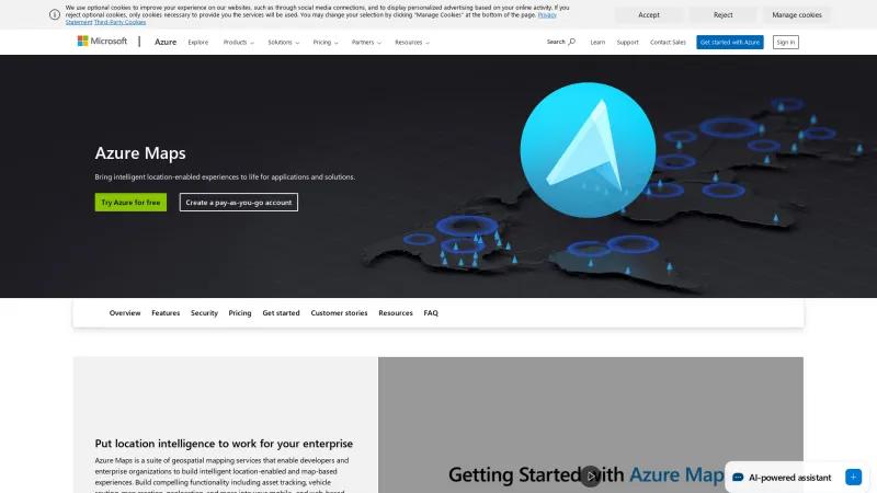 Homepage of Azure Maps