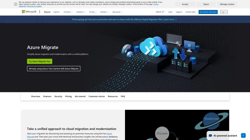 Homepage of Azure Migrate