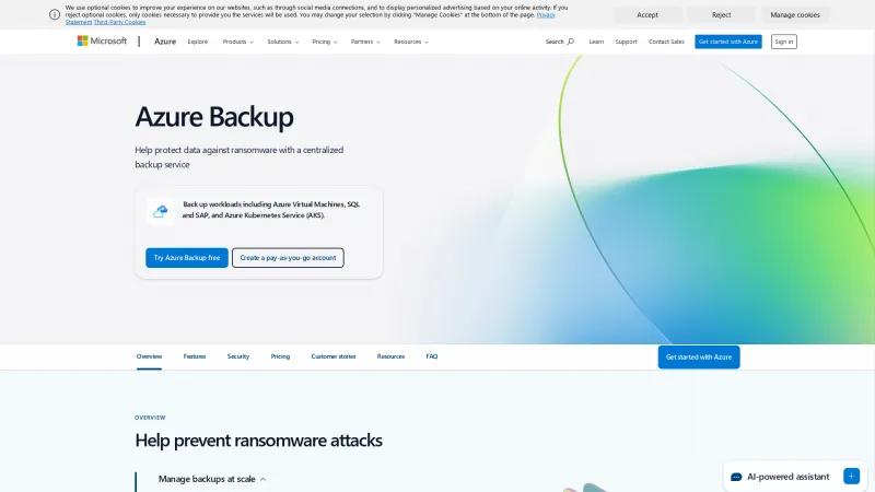 Homepage of Azure Backup