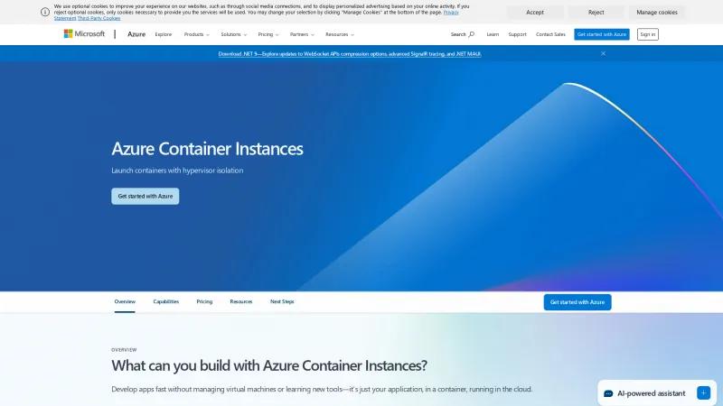 Homepage of Azure Container Instances