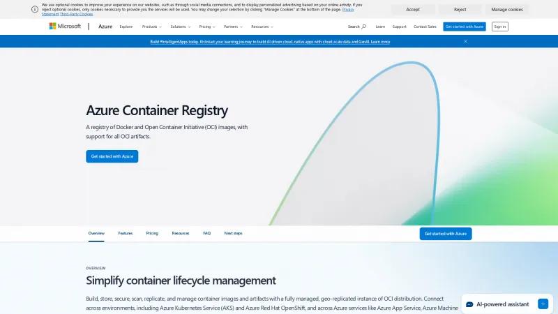 Homepage of Azure Container Registry