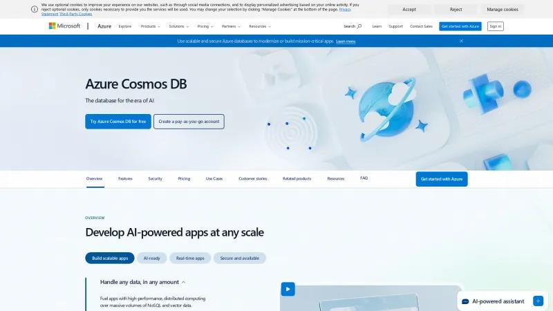 Homepage of Azure Cosmos DB