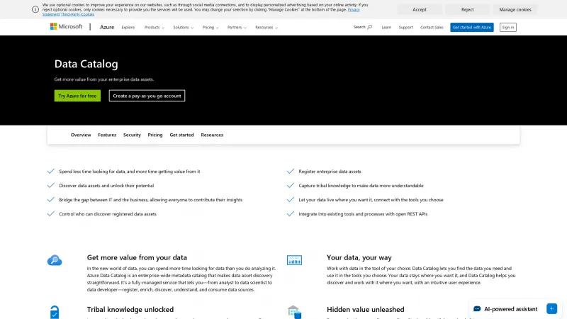 Homepage of Azure Data Catalog