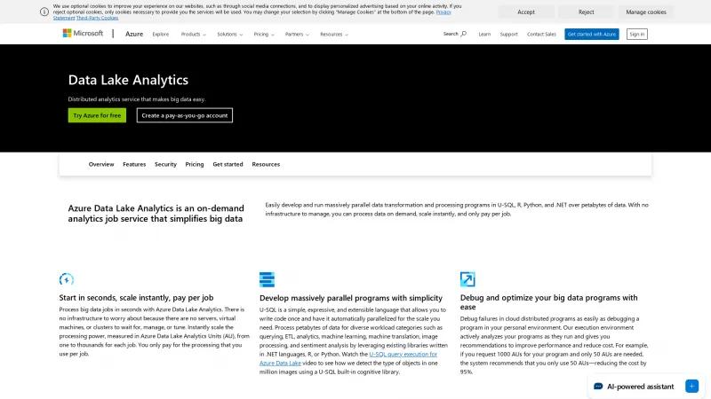 Homepage of Azure Data Lake Analytics