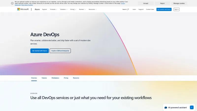 Homepage of Azure DevOps Server