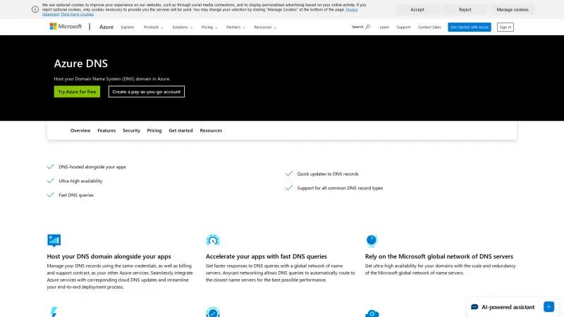 Homepage of Azure DNS