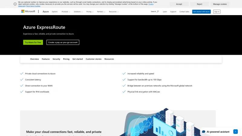 Homepage of Azure ExpressRoute