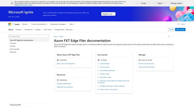 Homepage of Azure FXT Edge Filer