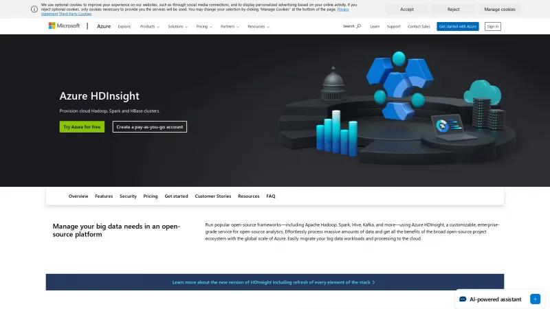 Homepage of Azure HDInsight