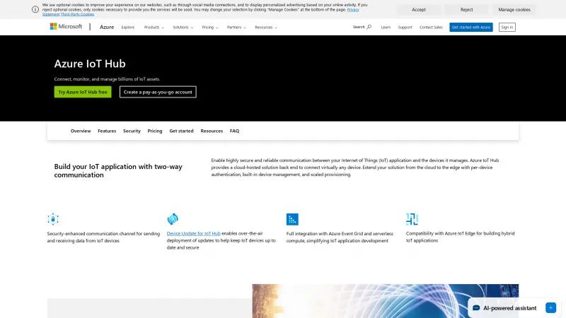 Homepage of Azure IoT Hub